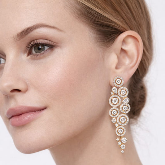Vine Halo Cascade Drop Diamond Earrings