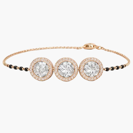 Triple Halo Black Bead Diamond Bracelet Mangalsutra