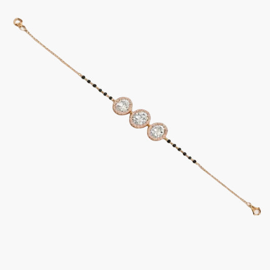 Triple Halo Black Bead Diamond Bracelet Mangalsutra