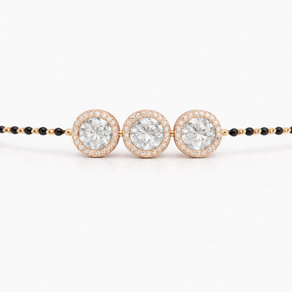 Triple Halo Black Bead Diamond Bracelet Mangalsutra
