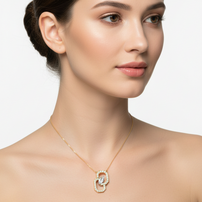Female model wearing Art Deco diamond pendant