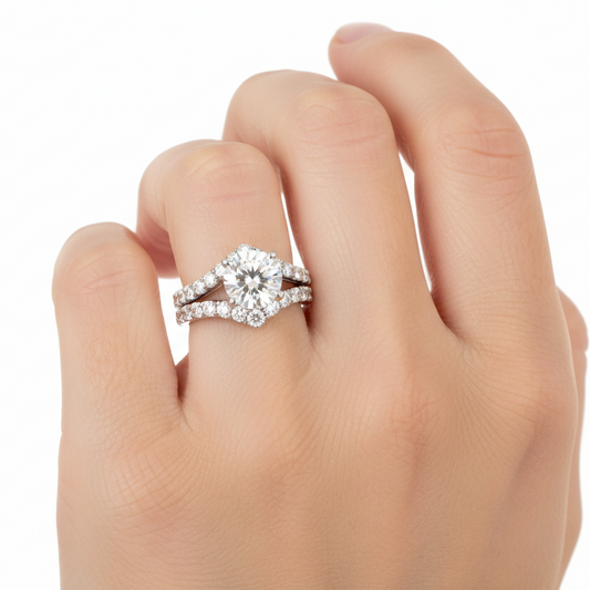 Female Model Wearing Bridal Ring Set Small Size