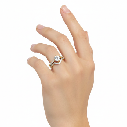 Female Model Wearing Bridal Ring Set Small Size