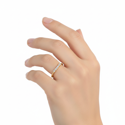 Female Model Wearing Curved Diamond Band Ring Small Size