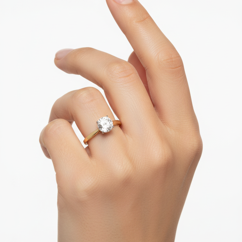Female model wearing cushion-cut diamond ring