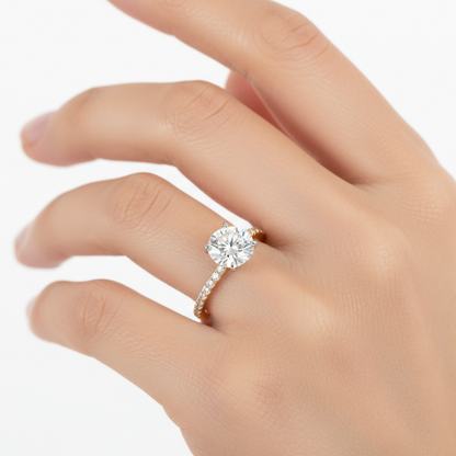 Female model wearing diamond ring