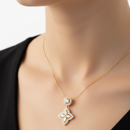 Female model wearing diamond star pendant