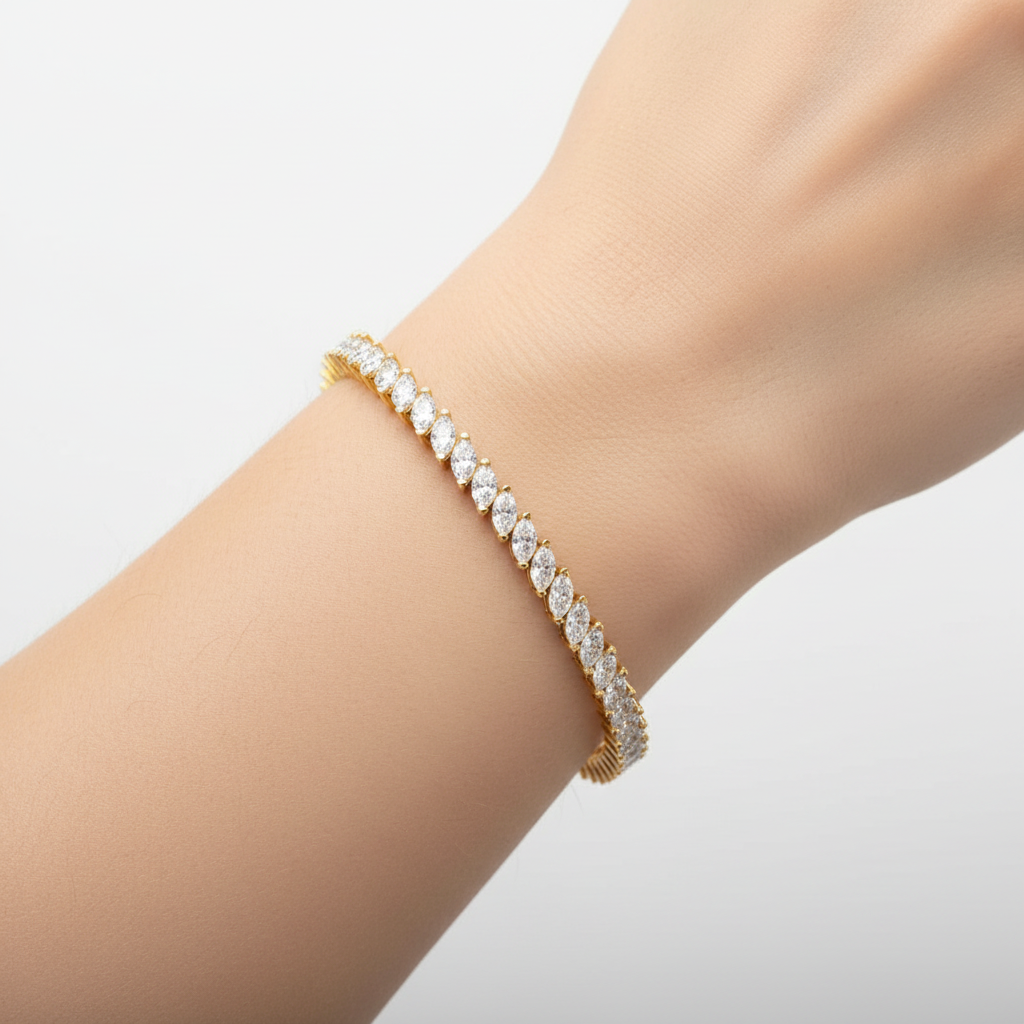 Female Model Wearing Diamond Tennis Bracelet Small Size