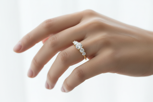 Female Model Wearing Five-Stone Diamond Ring Small Size