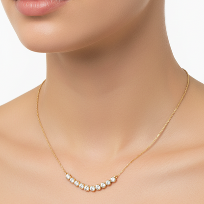 Female model wearing graduated diamond necklace