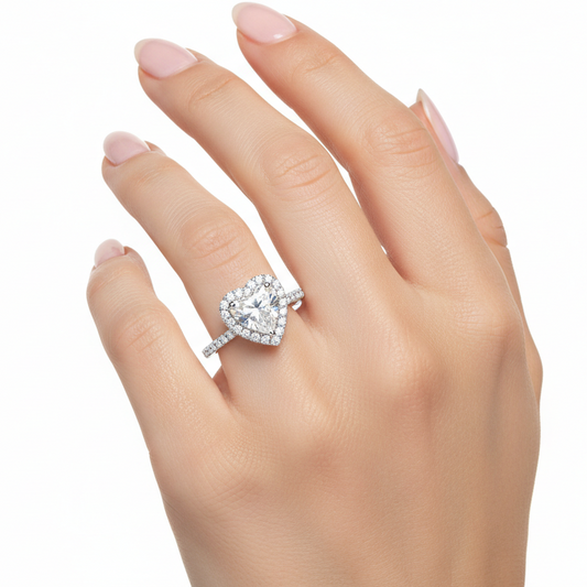 Female Model Wearing Heart Diamond Ring Small Size