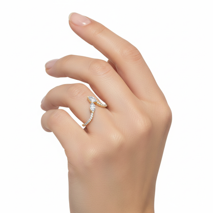 Female Model Wearing Open-Design Two-Stone Marquise Diamond Ring Small Size