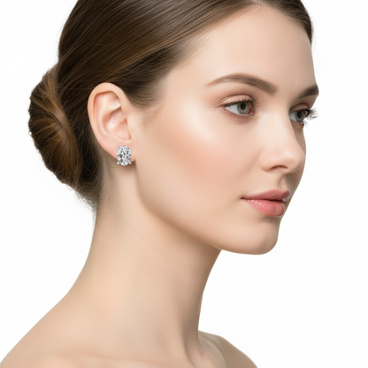 Female Model Wearing Oval-Cut Diamond Stud Earrings Small Size