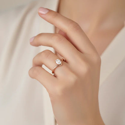 Oval Cut Wishbone Diamond Ring