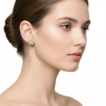 Female Model Wearing Swirl Diamond Earrings Small Size