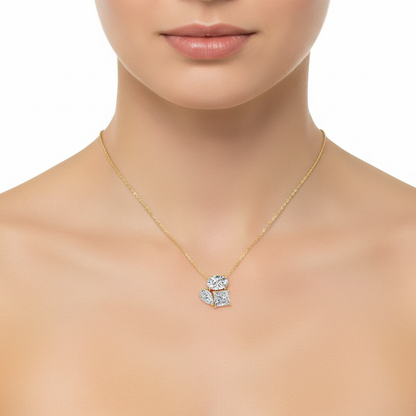 Female Model Wearing Three-Stone Diamond Pendant Small Size