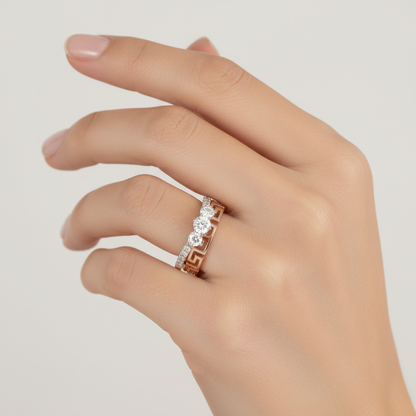 Female model wearing two-tone diamond ring set
