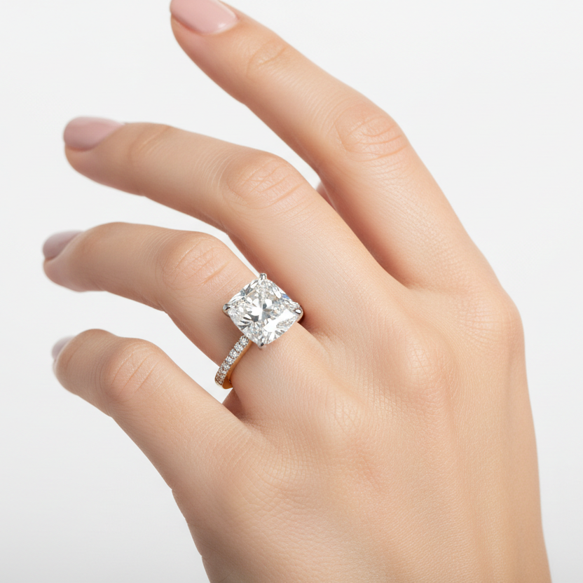Female Model Wearing Two-Tone Diamond Ring Small Size