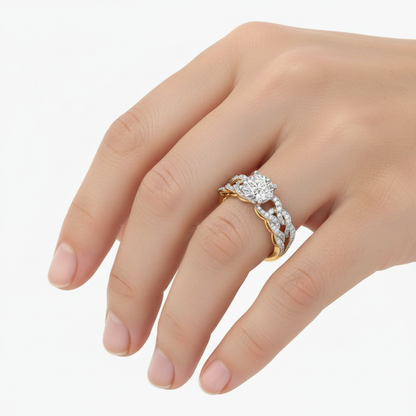Female Model Wearing Two-Tone Twisted Diamond Ring Small Size
