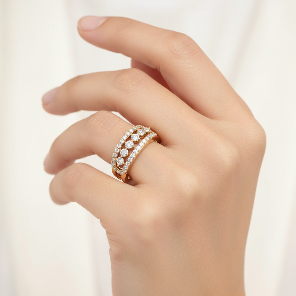 Triple Row Split Knot Diamond Ring