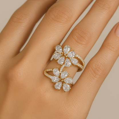Generated image of a female model wearing the diamond ring in small size