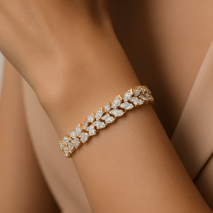 Generated image of a female model wearing the marquise diamond bracelet