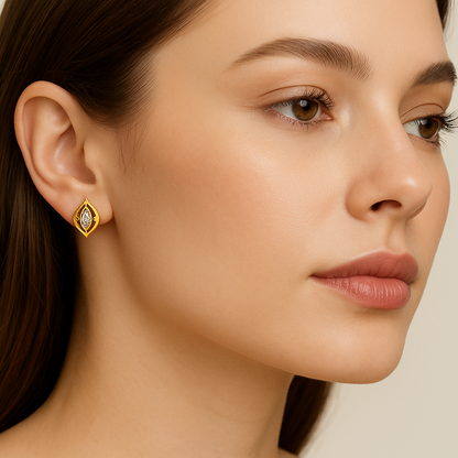 Generated image of a female model wearing the small marquise diamond earrings