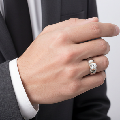 Generated image of a male model wearing the two-tone white and rose gold diamond ring