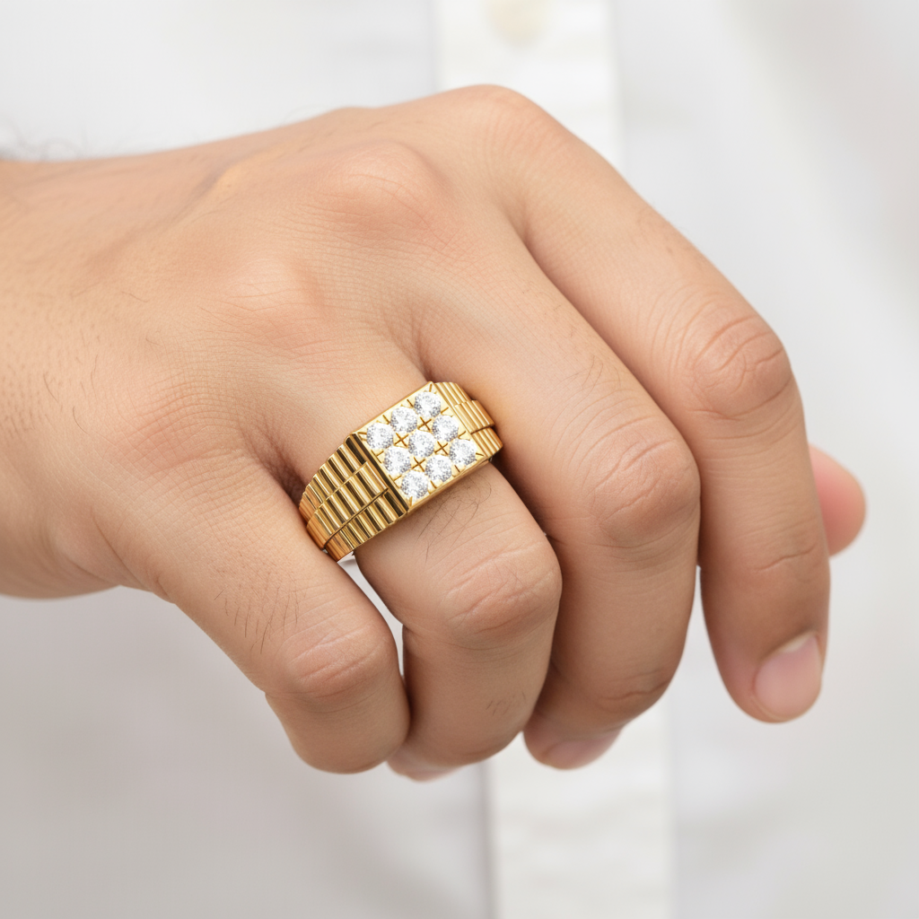 Male model wearing diamond ring