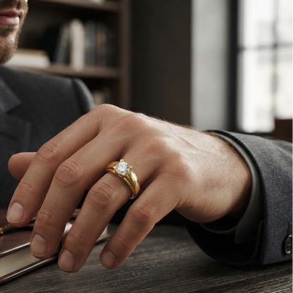 Modern Heavy Band Round Diamond Men Ring