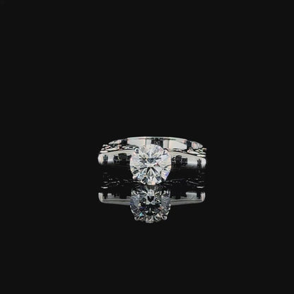 White Gold Engraved Round Diamond Ring