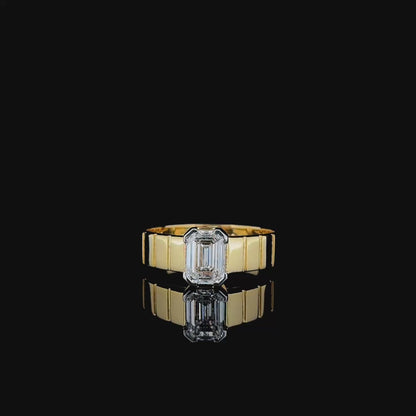 Emerald-Cut Diamond Fluted Band Men Ring