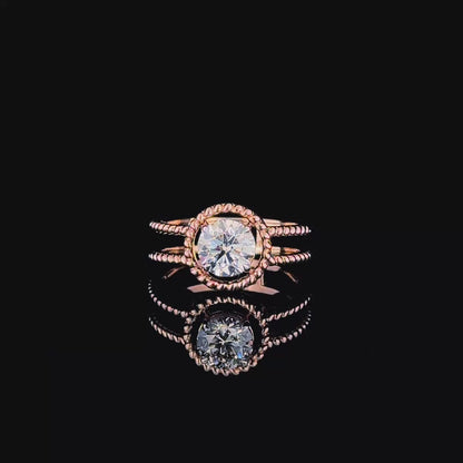 Round Diamond Beaded Halo Split Shank Ring