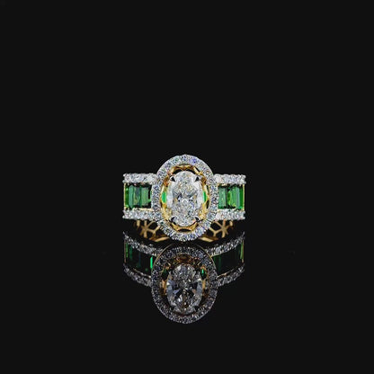 Luxe Emerald Eternity Halo Oval Shaped Diamond Ring