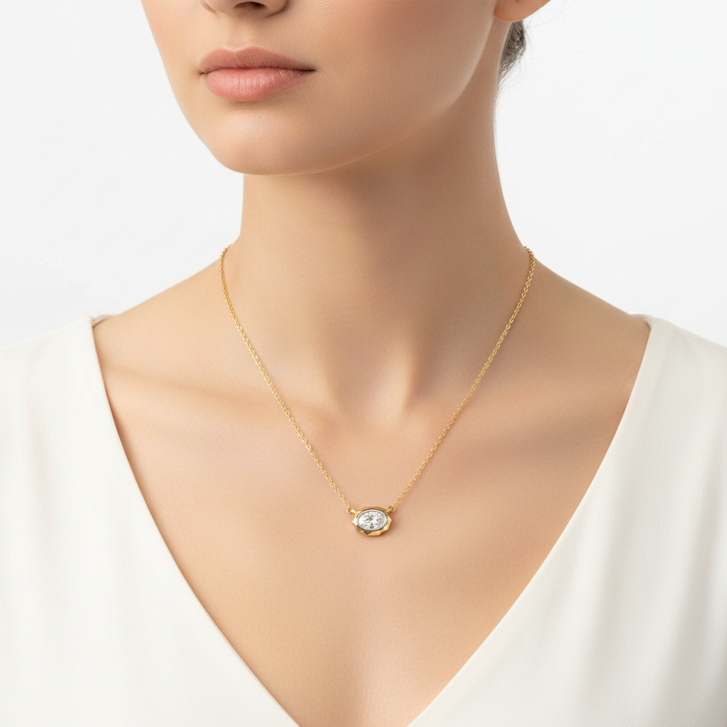 Two-tone diamond pendant necklace on model