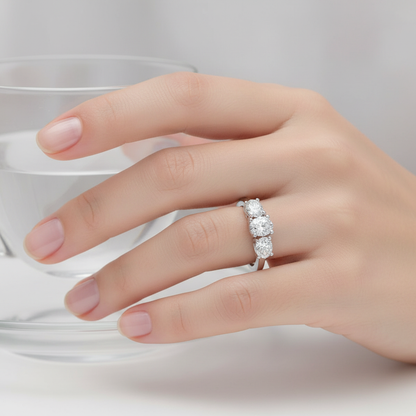 White gold five-stone cushion-cut diamond anniversary band on model