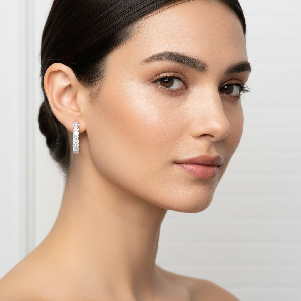 White gold inside-out diamond hoop earrings on model