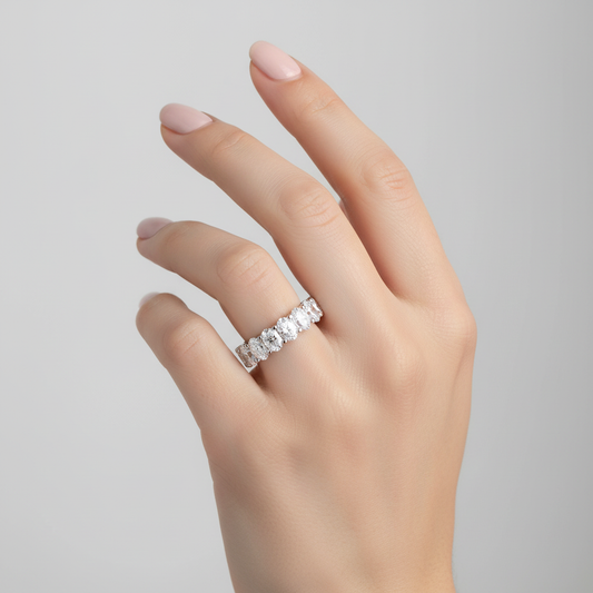 White gold oval diamond double-row eternity band on model